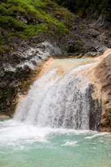 Blue lake in Giresun. The river flows blue due to soda water. Kuzalan nature park. It is located...