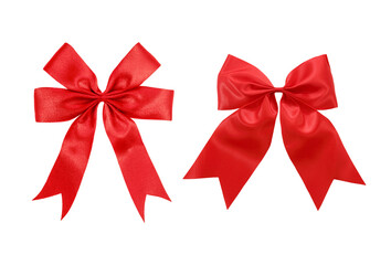 two red fabric ribbon  bow isolated on white background with clipping path