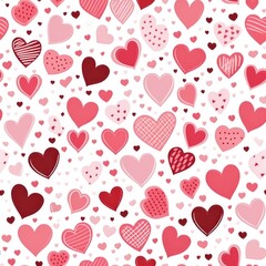 seamless pattern of colorful hearts on white