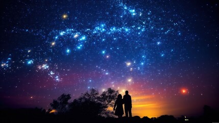 Naklejka na ściany i meble Couple watching the stars in the sky