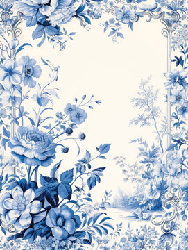 Vintage French Floral Toile Blue card