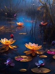 lilies in the pond
