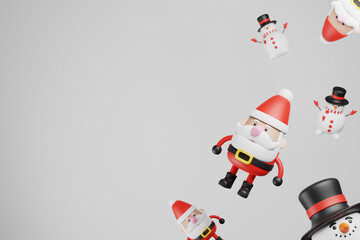 3d characters santa claus and snowman. New Year banner concept. Merry Christmas