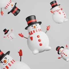 3d Christmas banner with snowman. Festive objects. 3D character