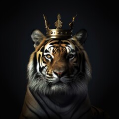 portrait of a majestic tiger with a crown