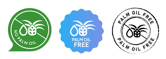 Palm oil free emblem tag circle set label rubber stamp collection in green blue gradient and black color