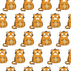 Cute cartoon tiger cub in a flat style. Seamless pattern.