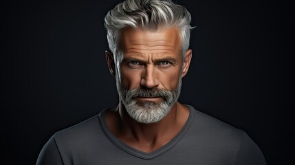 Fototapeta premium Man Looking Serious on Pastel Gray Background