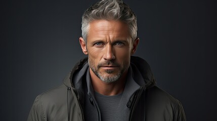 Naklejka premium Man Looking Serious on Pastel Gray Background