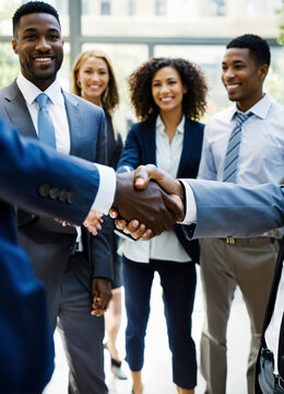 a picture of a diverse group of businesspersons shaking hands