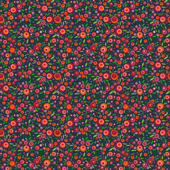 Seamless pattern of the colorful flowers with leaves