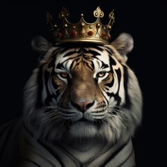 portrait of a majestic tiger with a crown