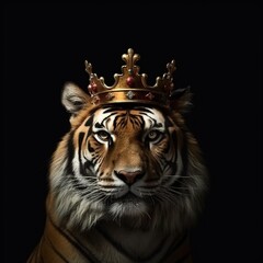 Fototapeta premium portrait of a majestic tiger with a crown