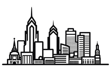 Philadelphia minimal style City Outline Skyline with Typographic. Vector cityscape with famous landmarks.