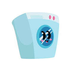 there is a cartoon of a penguin in a washing machine