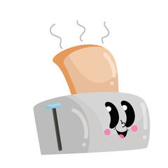 a toaster with a face sticking out of it