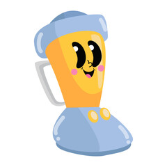 cartoon illustration of a blender with a face and a smile