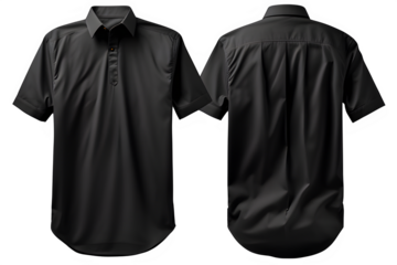Men's black collared shirt isolated on transparent background ,generative ai