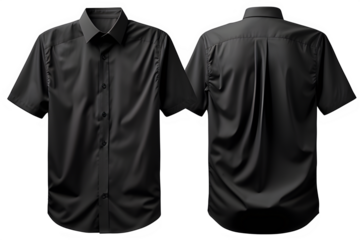 Men's black collared shirt isolated on transparent background ,generative ai