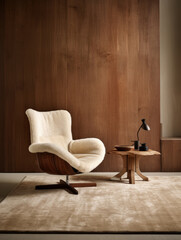 Table and white armchair, interior, AI Generation