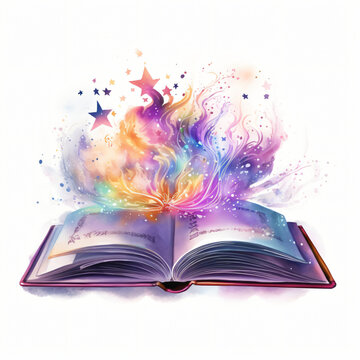 Magic Book Watercolor Clipart isolated on white background