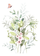 Watercolor floral branch elements