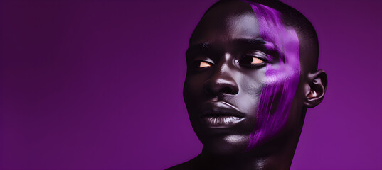 Banner of black skin man with purple make up