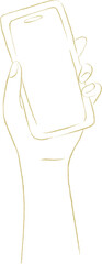 Hand holding smartphone line art illustration