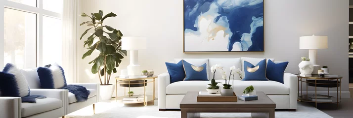 Fotobehang White and Blue Serenity: Gold-Brushed Contemporary Design © Thien Vu