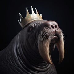 Obraz premium Portrait of a majestic Walrus with a crown