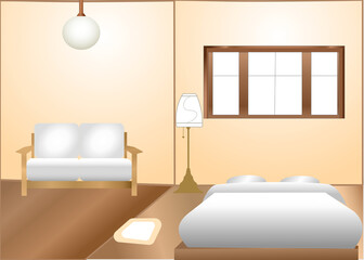 Illustration of Jamming bed room decoration in muji style minimal  interior design 
