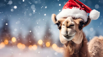 santa claus with christmas tree cute, camel, donkey, goat, wildlife, face, wool, zoo, funny, nose, wild, hair