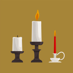 Christmas candles set. Winter postcard concept. Vector illustration.