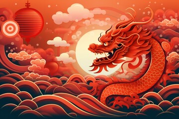 Hand drawn cartoon chinese new year zodiac dragon illustration - obrazy, fototapety, plakaty