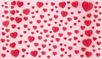 Pattern of Valentines hearts paper on pink background.