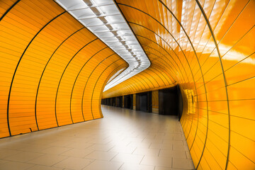 Underground tunnel. City transfer. Orange color