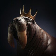 Obraz premium Portrait of a majestic Walrus with a crown