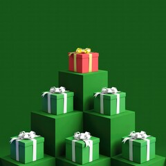 christmas gift boxes with green background. 3D Rendering