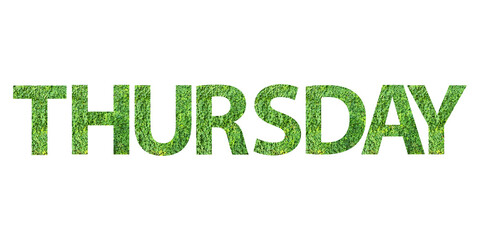 THURSDAY, word or text made from green grass isolated on transparent background, PNG, suitable for template design 