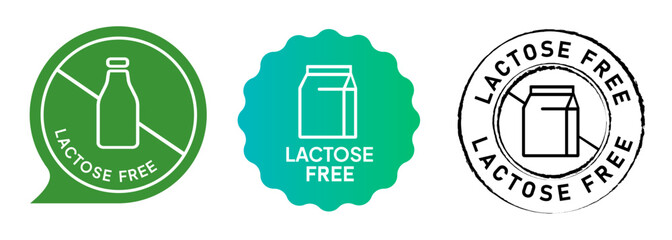 Lactose free no milk dairy allergic stamp label sticker seal collection tag set allergen badge