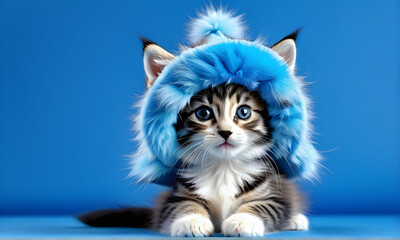 A cute kitten sitting in a fur hat. Generative AI