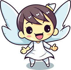 Cute little fairy with wings cartoon vector illustration cute fairytale character