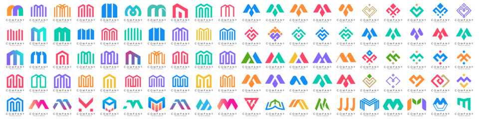 collection abstract letter M logo design. modern logotype M design with colorful. vector illustration