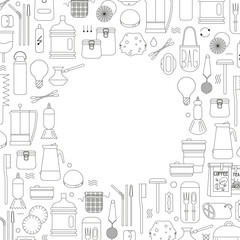 Fototapeta premium ecology and natural frame background. Zero waste lifestyle line art set. vector doodle illustration collection