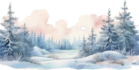 Fotobehang watercolor background winter landscape with snow © Irina