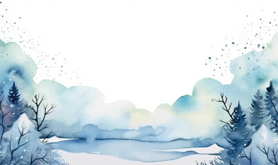 watercolor background winter landscape with snow