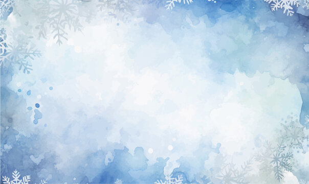 blue winter watercolor background frame