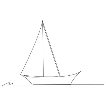Sea Sailboat Continuous one line vector art drawing and illustration