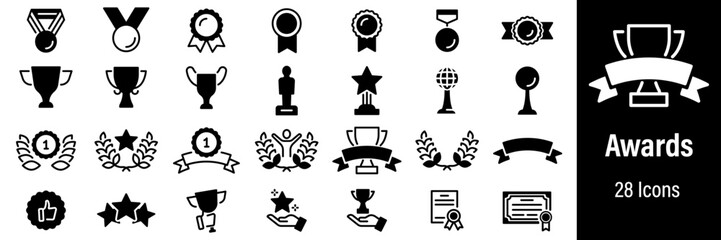 Award and Trophy Web Icons. Trophy Cup, Awards, Winner Medal. Vector in Line Style Icons