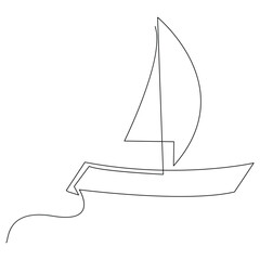 Sea Sailboat Continuous one line vector art drawing and illustration